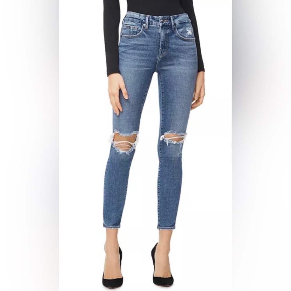 GOOD AMERICAN High Rise Skinny Ripped Crop Jeans NWT